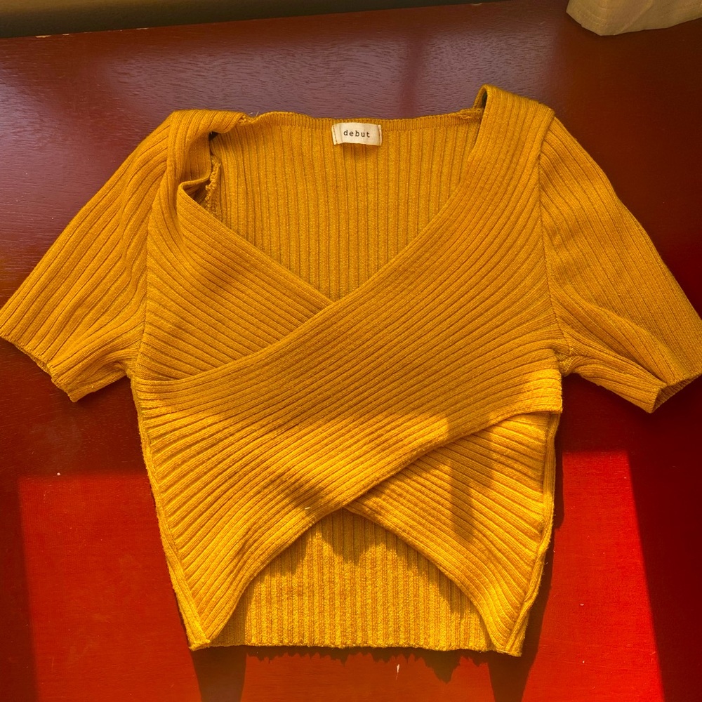 Mustard Yellow Crossed Crop Top